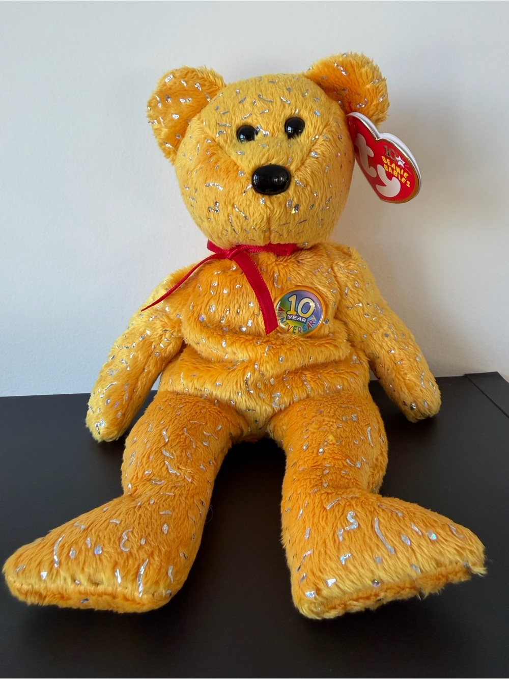 Retired 2003 TY Beanie Baby Decade (Gold) 10th Anniversary Bear With Tag